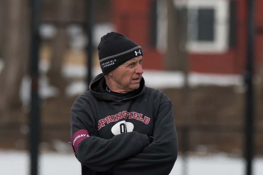 The Springfield Lacrosse coach looking cold